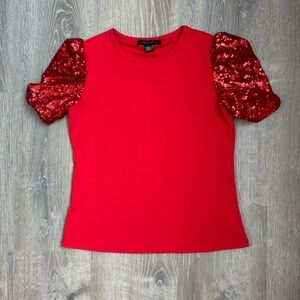 Girls Red Sequin Sleeve Top